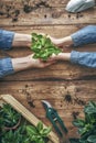 Child and parent hand planting a young tree on black soil together, how to save the world concept in vintage color tonÃÂµ Royalty Free Stock Photo