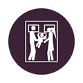 child with parents in bed icon in badge style. One of marriage collection icon can be used for UI, UX