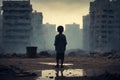 A Glimpse of Hopelessness, Child in Abandoned Middle East Cities, AI Generated