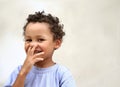Child picking his nose stock photo