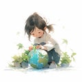 A child planting plants on planet Earth globe Royalty Free Stock Photo