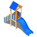 Child plastic yellow - blue hill with a roof - house, vector isometric pattern on a white background