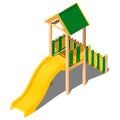 Child plastic yellow - green hill with a roof - house, vector isometric pattern on a white background