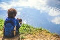 Child play fishing near lake. Royalty Free Stock Photo