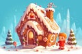 child play at gingerbread house christmas candy Royalty Free Stock Photo