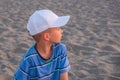 Child play sand summer ocean. boy caucasian Royalty Free Stock Photo