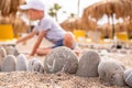 Child play sand summer ocean. childhood coast Royalty Free Stock Photo