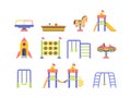 Child playground objects flat vector illustrations set Royalty Free Stock Photo