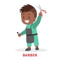 Child playing as a barber. Kid in apron