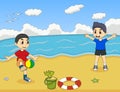 Child Playing ball on the beach cartoon vector illustration Royalty Free Stock Photo