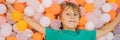 Child playing in ball pit. Colorful toys for kids. Kindergarten or preschool play room. Toddler kid at day care indoor Royalty Free Stock Photo