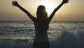 Child Playing on Beach in Sunset, Kid Watching Sea Waves, Girl Portrait on Shore Royalty Free Stock Photo