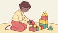 Child Playing with Blocks in Cozy Room, Developmental Playtime, vector design Generative AI Royalty Free Stock Photo