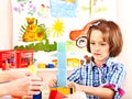 Child playing bricks.