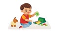 Child Playing with Building Blocks, Creative Learning & Development, vector design Generative AI Royalty Free Stock Photo