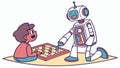 Child playing chess against a robot, symbolizing advanced learning. vector design Generative AI Royalty Free Stock Photo