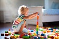 Child playing with colorful toy blocks. Kids play Royalty Free Stock Photo