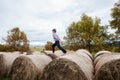Child Playing Farm Bales Royalty Free Stock Photo