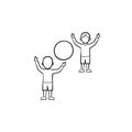 Child playing with friend hand drawn sketch icon.