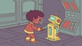 Child playing with a friendly robot in futuristic setting, imaginative fun. vector design Generative AI Royalty Free Stock Photo