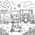 a Child is Playing in the Garden. AI Generated. Royalty Free Stock Photo