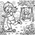 a Child is Playing in the Garden. AI Generated. Royalty Free Stock Photo