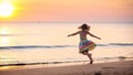 Child playing on ocean beach. Kid at sunset sea Royalty Free Stock Photo