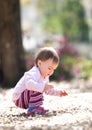 Child playing at a park picking up rocks Royalty Free Stock Photo