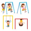 Child Playing Playground on Swing Set And Gymnastic Rings Royalty Free Stock Photo