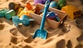 Child playing in sandbox with plastic shovel and bucket generated by AI Royalty Free Stock Photo