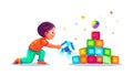 Child Playing with Stacked Blocks, Creative Building Fun, vector design Generative AI Royalty Free Stock Photo