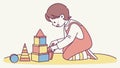 Child Playing with Stacking Blocks, Simple Learning Activity, vector design Generative AI Royalty Free Stock Photo