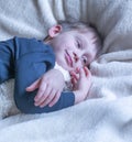 Child playing with teddy bear. Little boy hugging his favorite toy. Royalty Free Stock Photo