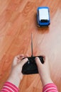 Child playing toy car Royalty Free Stock Photo