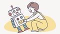 Child Playing with Toy Robot, Imaginative Tech Fun Vector Design Generative AI Royalty Free Stock Photo