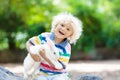 Child with rabbit. Easter bunny. Kids and pets. Royalty Free Stock Photo