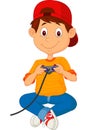 Child plays games on the joystick