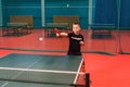 The child plays table tennis professionally. children`s training in table tennis. Shock testing Royalty Free Stock Photo