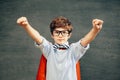 Child portraitCheerful smiling little boy against  chalkboard. Looking at camera. School concept Royalty Free Stock Photo