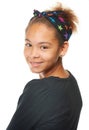 Child, portrait and smiling with beauty, hair and face with headshot, model and bandana. Girl, happy and isolated on Royalty Free Stock Photo