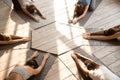 Child Pose performed by six diverse females view from above Royalty Free Stock Photo