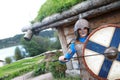 Child posing in Viking Armor with shield