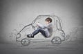 Child pretending to drive a drawn car Royalty Free Stock Photo