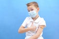 a child in a protective mask was given a vaccine against the disease, coronavirus or covid-19 Royalty Free Stock Photo