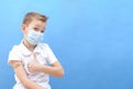 a child in a protective mask was given a vaccine against the disease, coronavirus or covid-19 Royalty Free Stock Photo