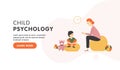 Child psychology landing page template. Psychiatrist has conversation with boy. Vector flat cartoon illustration