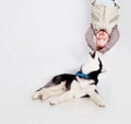 Child with puppy husky