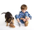 Child, puppy and shoes