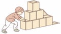 A child pushing a large stack of heavy cardboard boxes vector design Generative AI Royalty Free Stock Photo