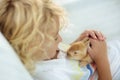 Child with rabbit. Easter bunny. Kids and pets. Royalty Free Stock Photo